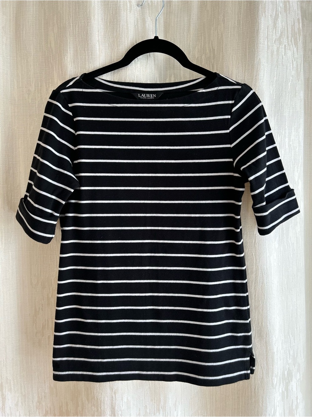 Ralph Lauren Black and White Striped Boatneck Short Sleeve Tee